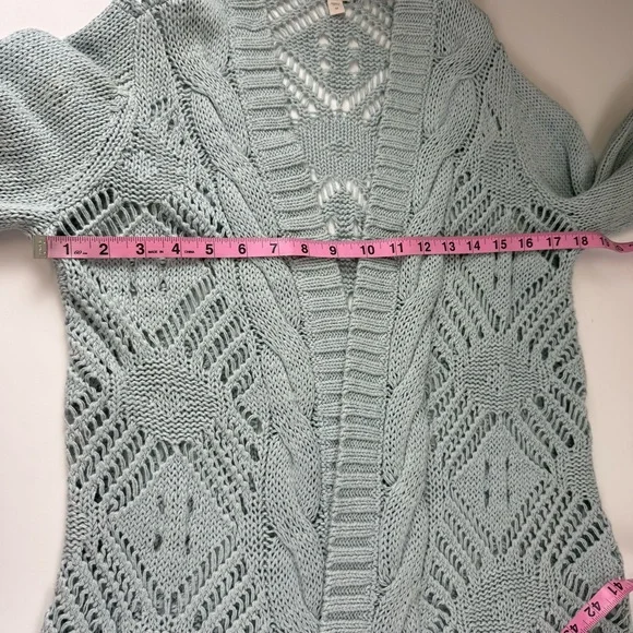 Garnet Hill Cardigan Sweater Womens Medium Blue Open Knit Linen Cotton Blend - Picture 7 of 10